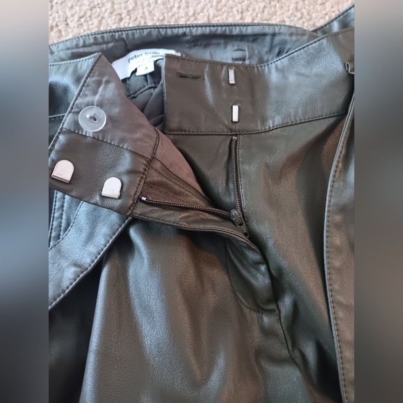 Peter Som Olive Green Faux Leather Paperbag Waist Tie Belt Ankle Length Pants - Picture 7 of 8